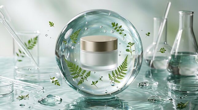Luxury Cream Inside Glass Laboratory Container.
