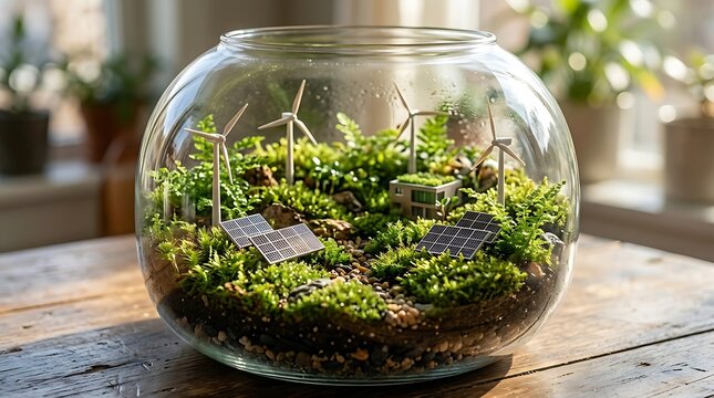 Miniature Terrarium With Moss And Figurines.