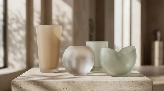 Minimalist Ceramic Vases and Bowls Display.