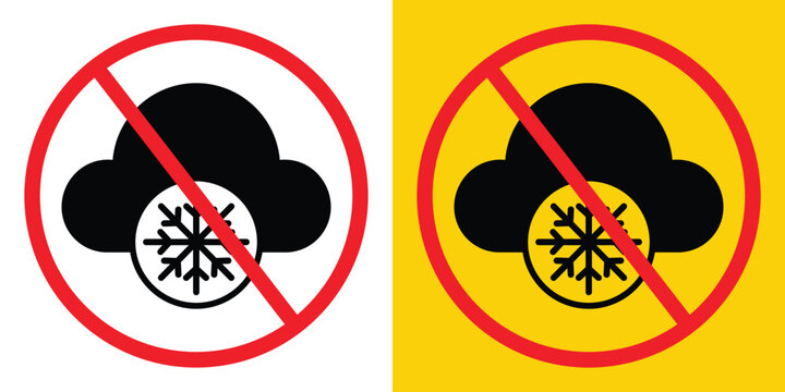 No extreme cold weather or freezing cloud prohibition sign vector set on white and yellow background. Warning sign vector.