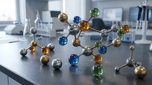 MolecularStructure3DVisualizationOnLaboratoryTable.