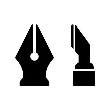Black fountain pen nib symbols isolated on a plain background