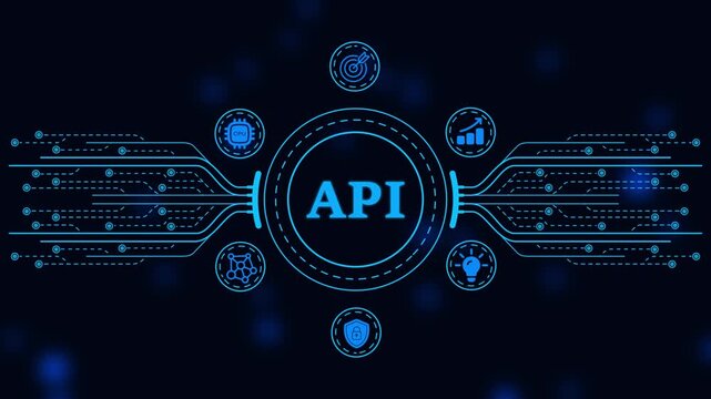 Api integration concept with digital circuitry and network futuristic technology background, for software development, and data connectivity