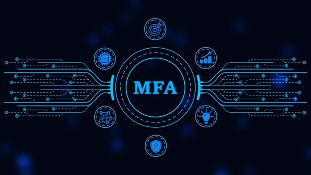 Mfa multi-factor authentication cyber security concept with digital circuit board interface and data protection