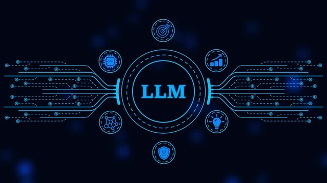 Large language model llm concept with digital circuitry and artificial intelligence animation machine learning