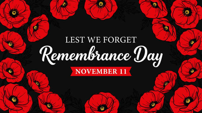 Remembrance day poppy floral background with lest we forget message for veteran's day