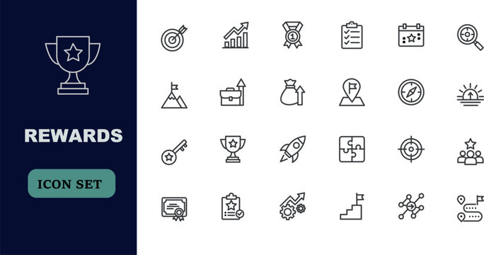 Rewards and Success Line Icon Set - Achievement, Motivation, and Goal Vector Collection