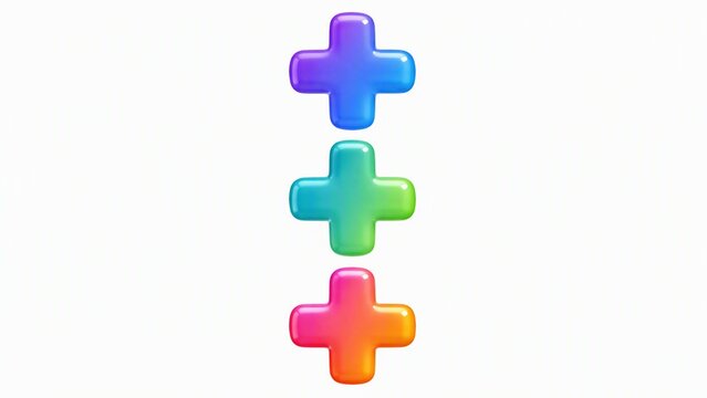 Three colorful glossy plus symbols arranged vertically on white background