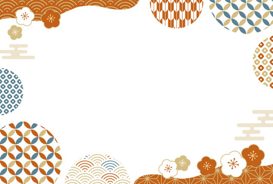 年賀状・冬　和柄 梅 曲線のフレーム