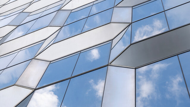 Geometric glass facade of modern building