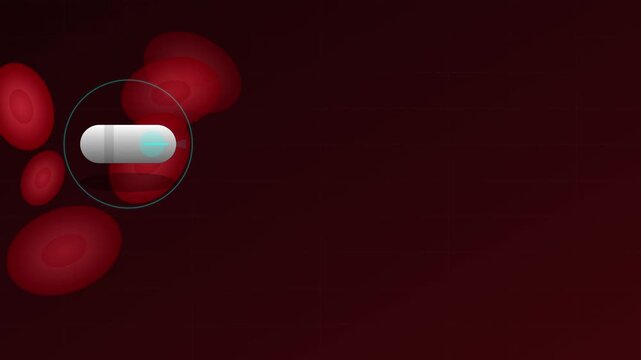 Medical capsule endoscope moving through human blood vessels surrounded by red blood cells