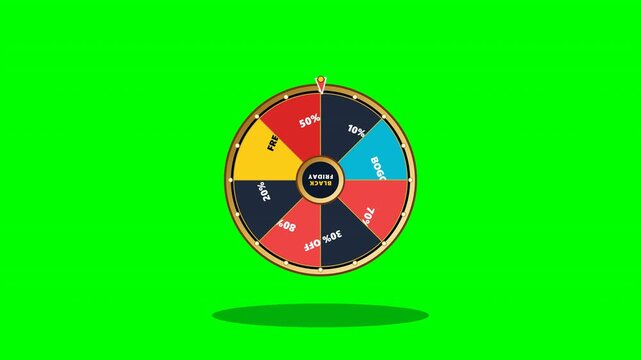 Gamified Lucky Wheel of Discounts Black Friday Badge 4K Green Screen Overlay with Ticking Needle and Jackpot Stamp