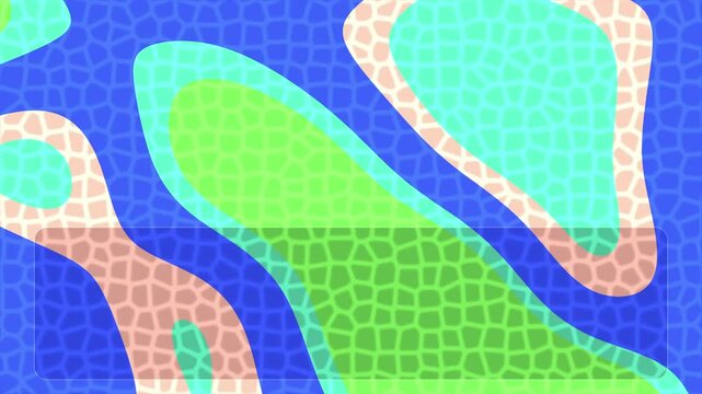 Abstract mosaic background with colorful stained glass patterns in blue green and pink tones.