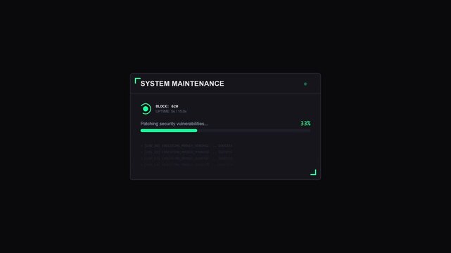Modern dark application maintenance status card system service fix progress popup component software upgrade. 4k animation