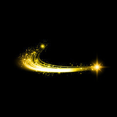 Golden glowing shooting star light trail  Magic gold light wave with starburst Abstract curved gold stardust overlay © MR_Designer