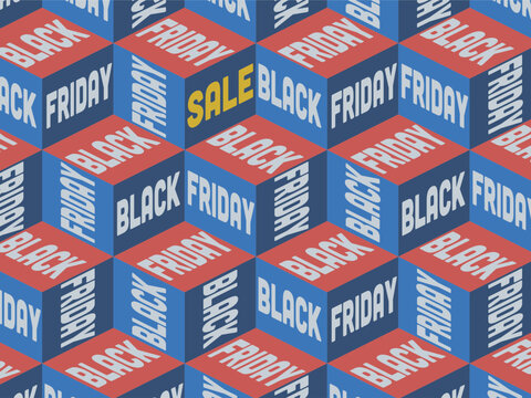 Blue and red isometric cube pattern with Black Friday sale text
