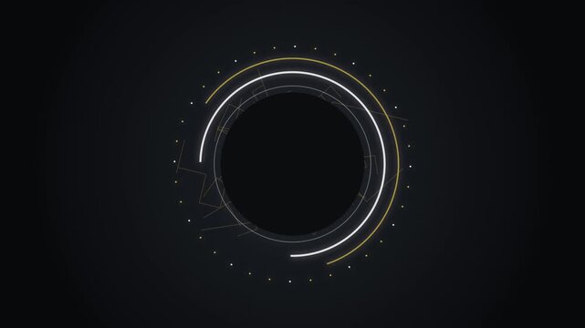 Abstract dark digital technology background featuring a glowing circular user interface element with rotating geometric ring video