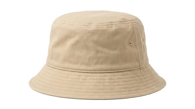 Beige bucket hat with stitched brim and eyelet detailing