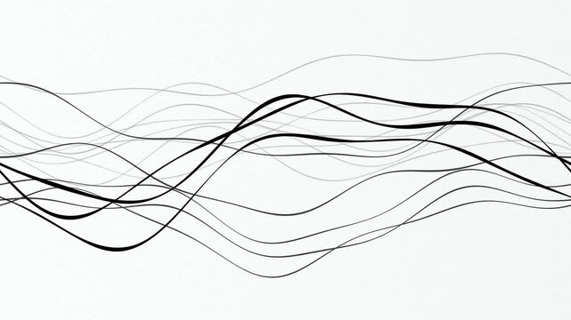 Black audio wave lines flowing seamless loop motion background