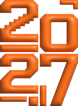 Orange 3D 2027 year digits with digital pixelated edge detailing twenty seven white
