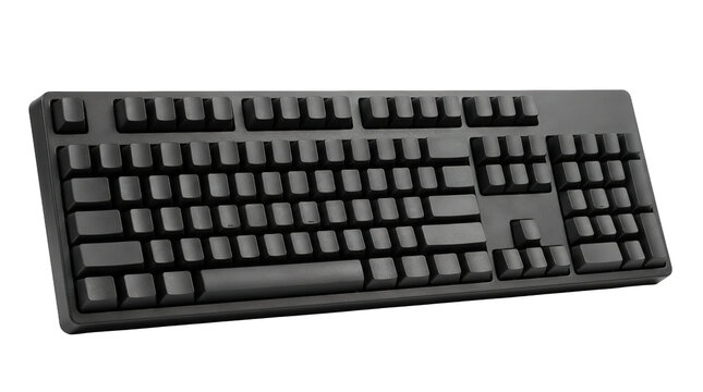 Black mechanical keyboard with blank keycaps for minimalist setup