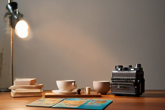 Analog objects on a wooden table