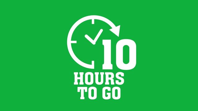 Animated 10 hours to go countdown timer with clock and circular arrow