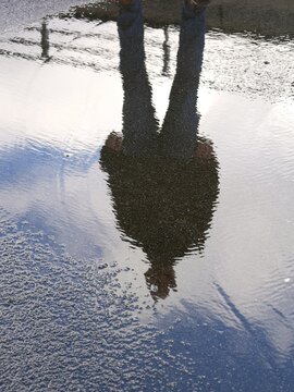 Mensch spiegelt sich in Pf&uuml;tze