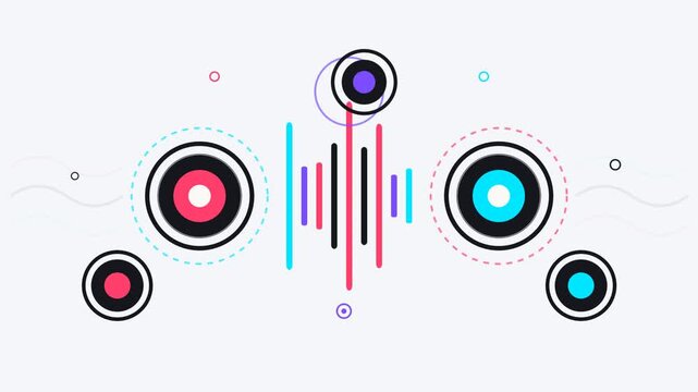 Abstract Audio Visualization With Pulsing Circles And Sound Waves