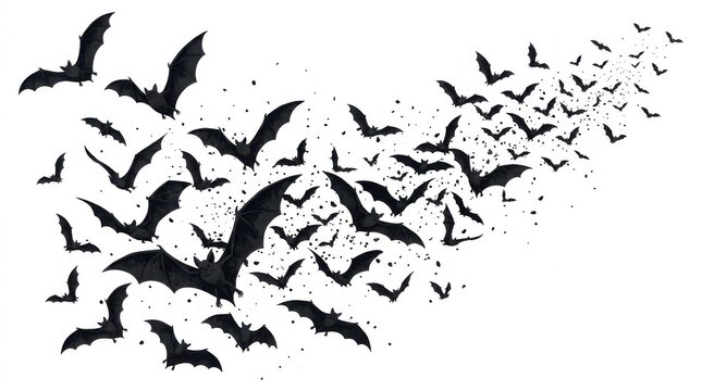 Large flock of bats flying in night sky