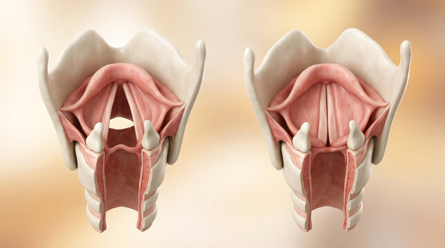 Detailed 3D medical illustration comparing normal and infected tonsil anatomy with cross-sectional views.