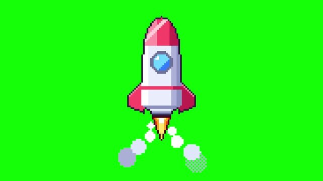 Pixel Art Rocket Ship Launching Animation Green Screen