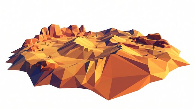 A low-poly desert landscape with triangulated sand dune shapes &mdash; Geometric low-poly faceted style