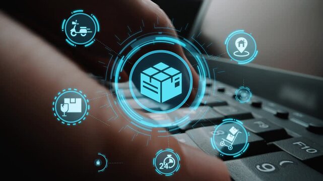 Goods delivery tracking icons show shipping, goods delivery routes, and loFunnelics monitoring. Goods delivery tracking ensures timely goods delivery, secure handling, and accurate tracking. Funnel