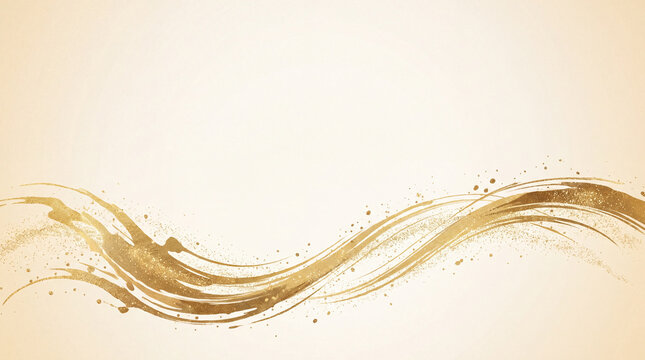 A graceful abstract background featuring elegant golden brush strokes and glittering particles on a soft beige surface, perfect for luxury designs and invitations.