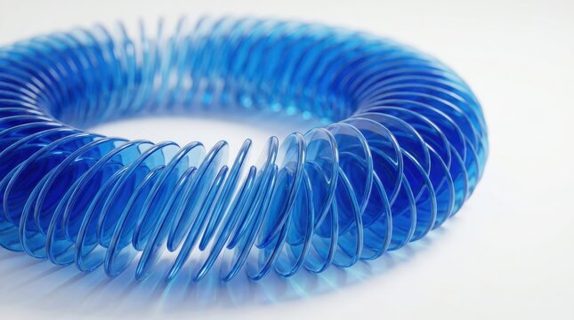 Circular blue plastic spring toy isolated on a plain white background