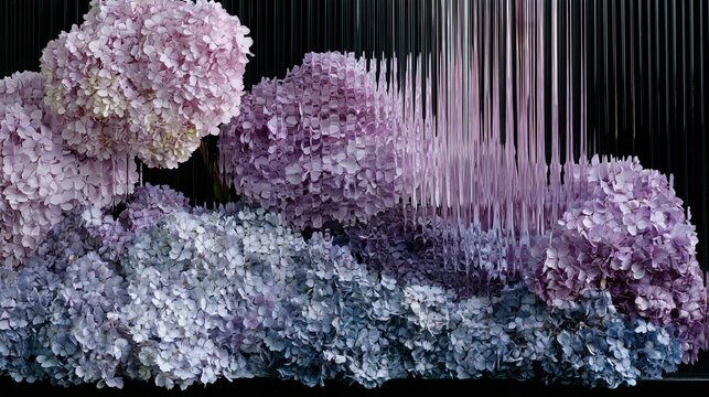 Pastel Hydrangeas Refracted through Fluted Glass &mdash; Graphic Arrangement