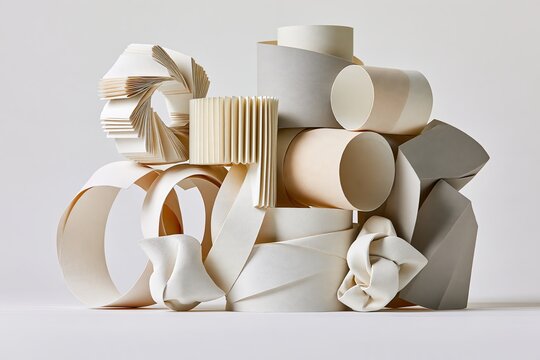 Abstract Paper Sculptures on White Background &mdash; Close Framing