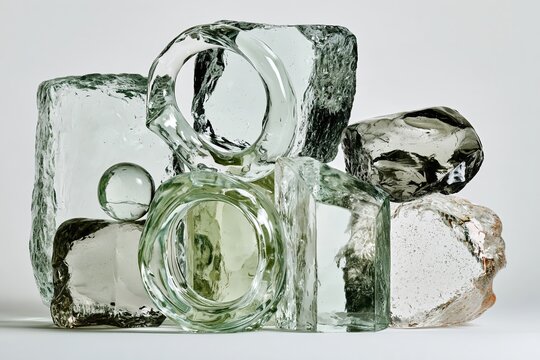 Mixed Material Abstract Sculptures on White &mdash; Balanced Arrangement