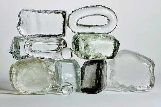 Mixed Material Abstract Sculptures on White &mdash; Asymmetric Composition