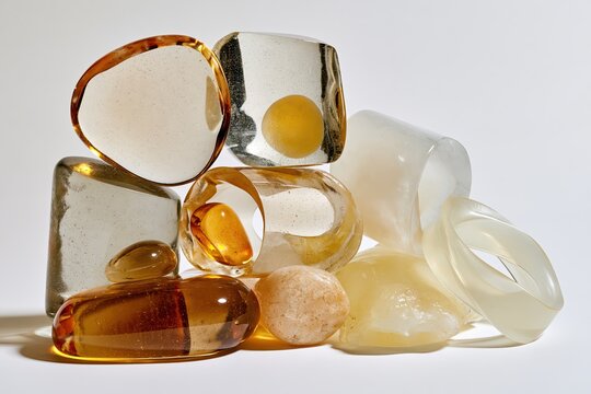 Translucent Amber Resin Sculptures on White &mdash; Spacious View