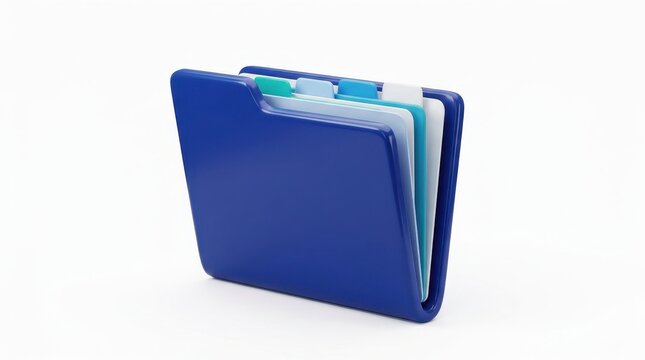Blue plastic file folder with colorful index tabs on a white background