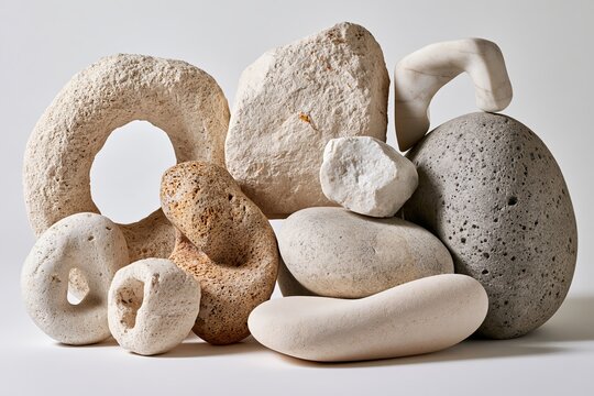 Abstract Stone Sculptures on White &mdash; Textural Study