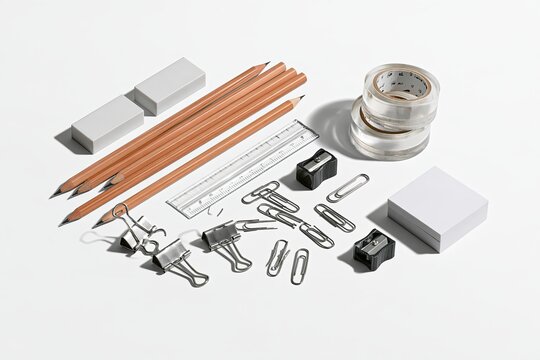 Office Stationery Arranged on White &mdash; Graphic Arrangement