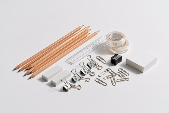 Office Stationery Arranged on White &mdash; Spacious View