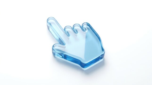 Transparent glass computer mouse cursor hand on a white background