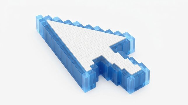 Three dimensional computer mouse cursor on a white background