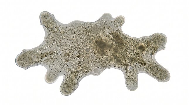  Pelomyxa palustris Amoeba exhibits a fluid and irregular cellular shape while moving across a clear microscopic slide.