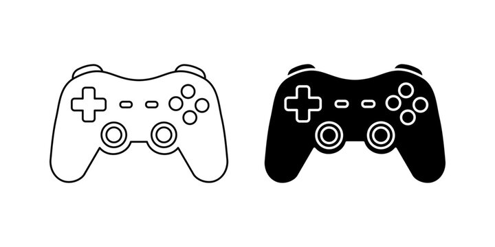 Gaming controller icon for video game console entertainment joystick flat outline and silhouette in black