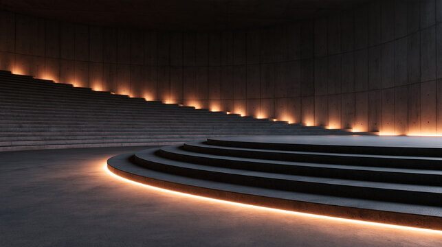 Empty Modern Concrete Podium Stage with Warm Backlighting